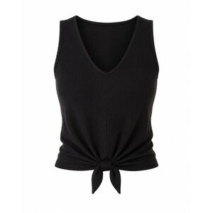 Caution To The Wind Black Ribbed Tie Front Top Y2K Handkerchief Hem Sleeveless S